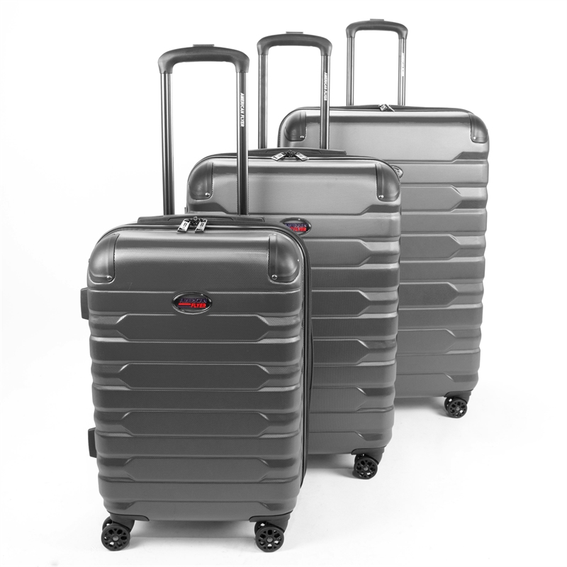 Pemberly Row Traditional Plastic 3-Piece Hardside Luggage Set in Gray