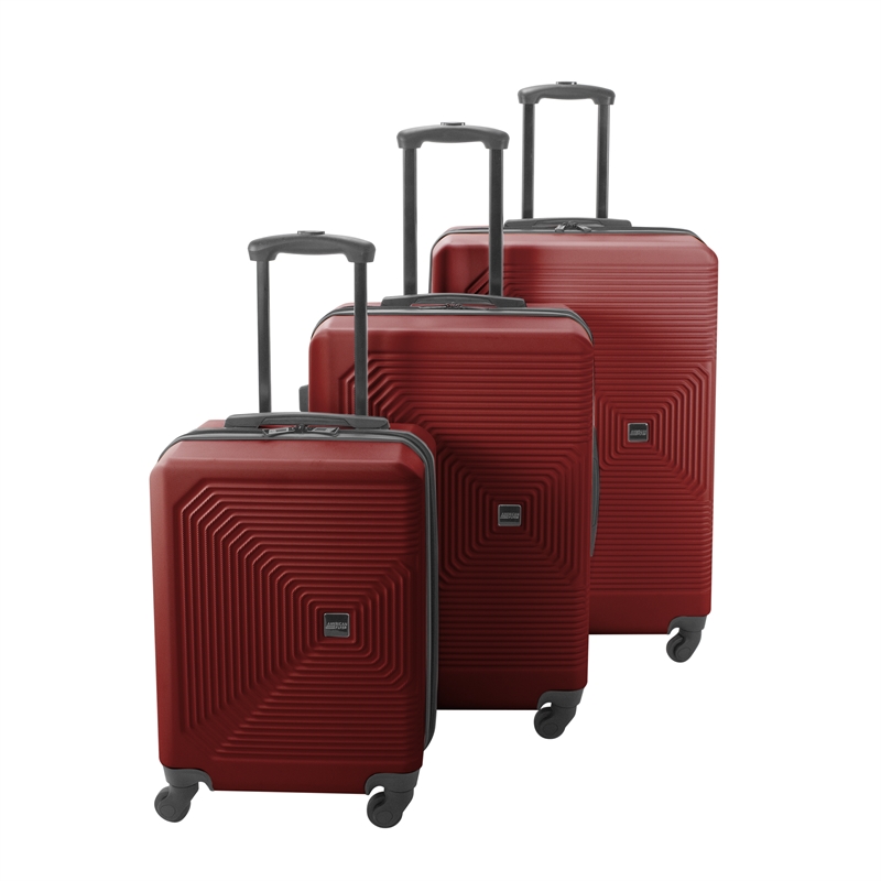 Pemberly Row Traditional Plastic 3-Piece Hardside Luggage Set in Burgundy