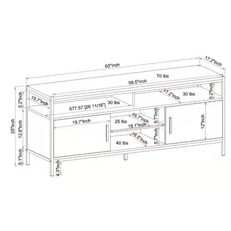 Pemberly Row Wood TV Media Stand for TVs up to 65