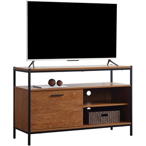 Pemberly Row TV Media Stand for TVs up to 50&quot with Sliding Barn Door in Brown