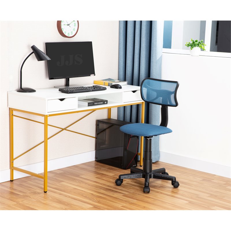 Pemberly Row Wood & Metal Writing/Computer Desk with Drawers in White/Golden