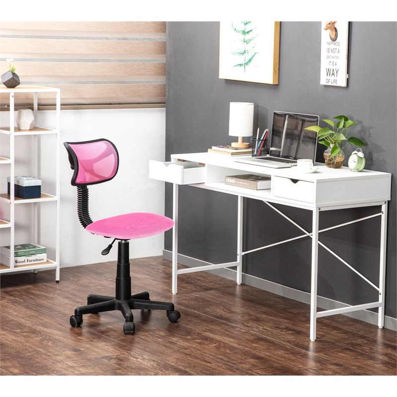 Pemberly Row Wood & Metal Writing/Computer Desk with Drawers in White