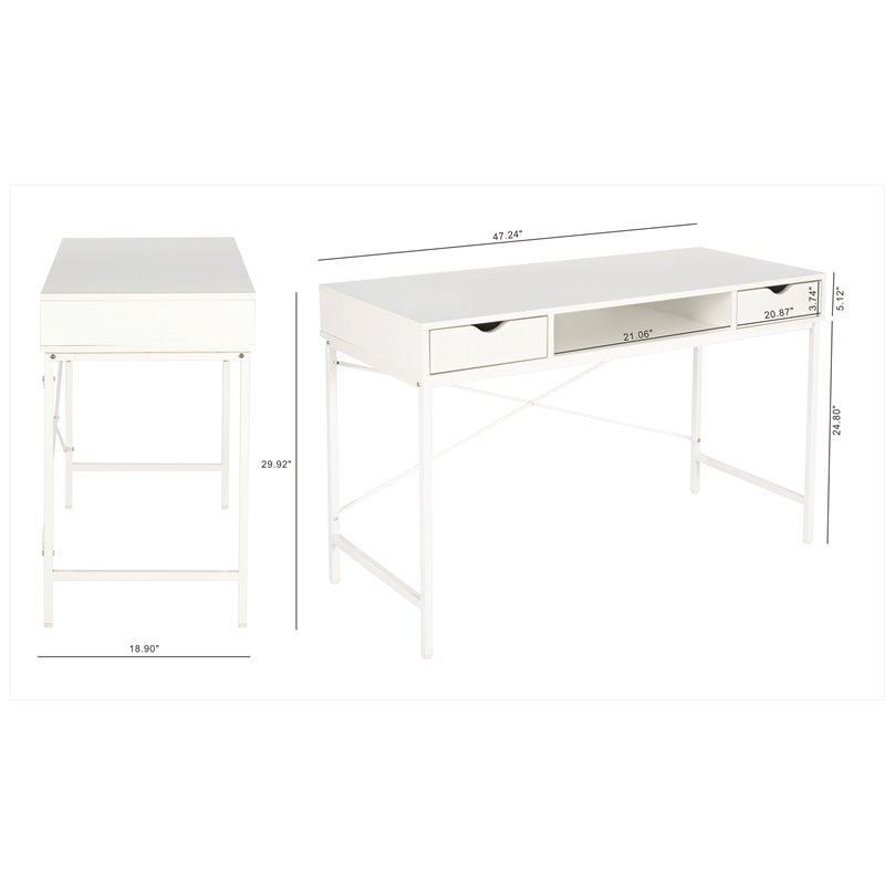 Pemberly Row Wood & Metal Writing/Computer Desk with Drawers in White