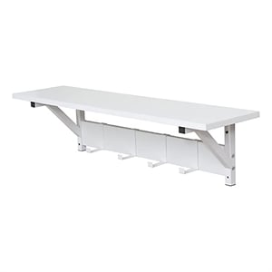 Pemberly Row Wood/Floating Shelf with Coat Hooks Key Holder in White (Set of 2)
