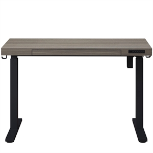 Pemberly Row 55&quot Wood Standing Desk w/ Back Board and Drawer in Gray Oak/Black