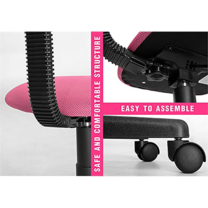 Pemberly Row Low-Back Adjustable Plastic Rolling Drawing Desk Chair in Pink