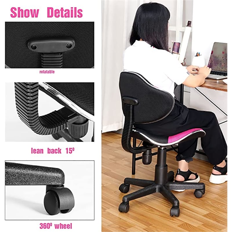 Pemberly Row Low Back Computer Executive Chair w/ Large Base & Pads - Pink/Black