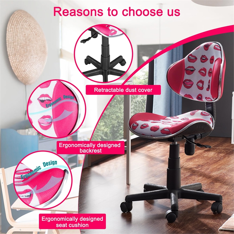 Pemberly Row Low Back Computer Executive Chair with Large Base & Pads in Pinklip