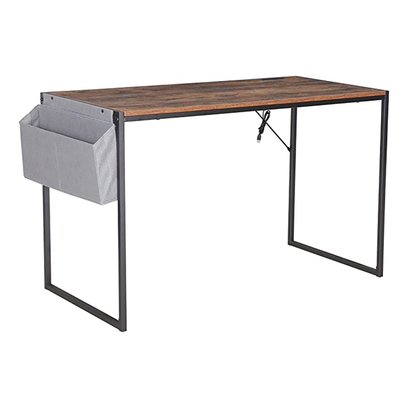 Pemberly Row Home Office Computer Desk with Storage Bag USB Hub in Rustic Brown