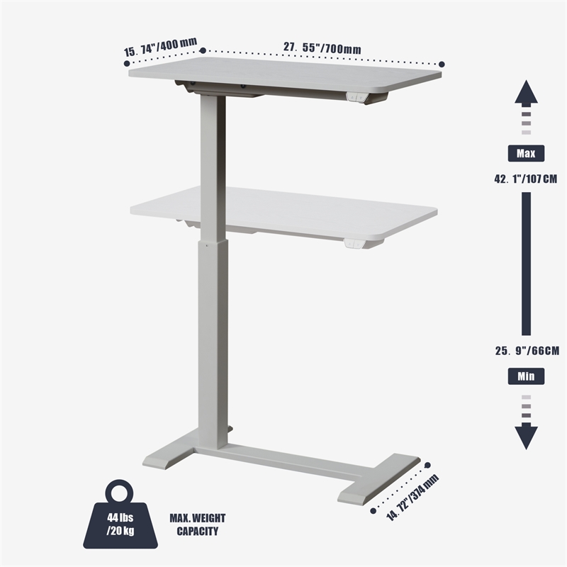 Pemberly Row Electric Height Adjustable Wood/Metal Side End Table in White