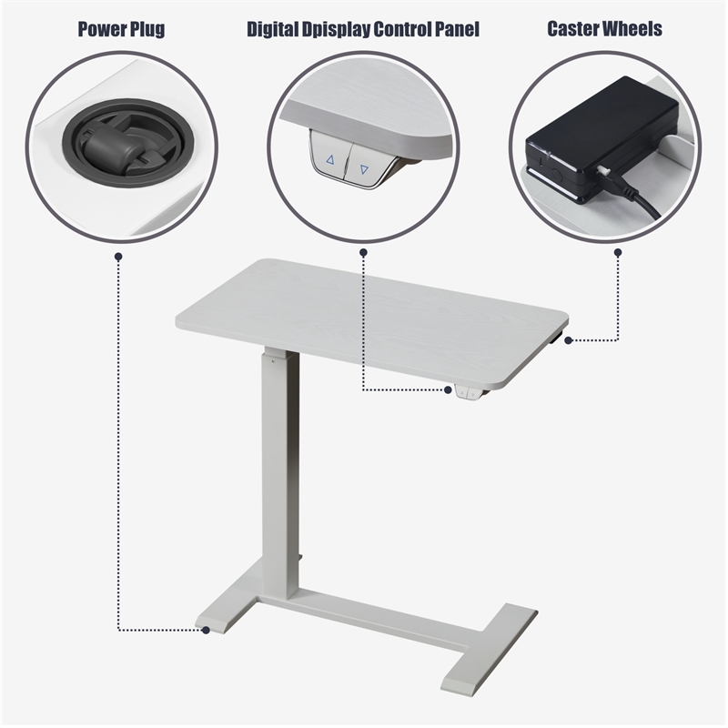 Pemberly Row Electric Height Adjustable Wood/Metal Side End Table in White