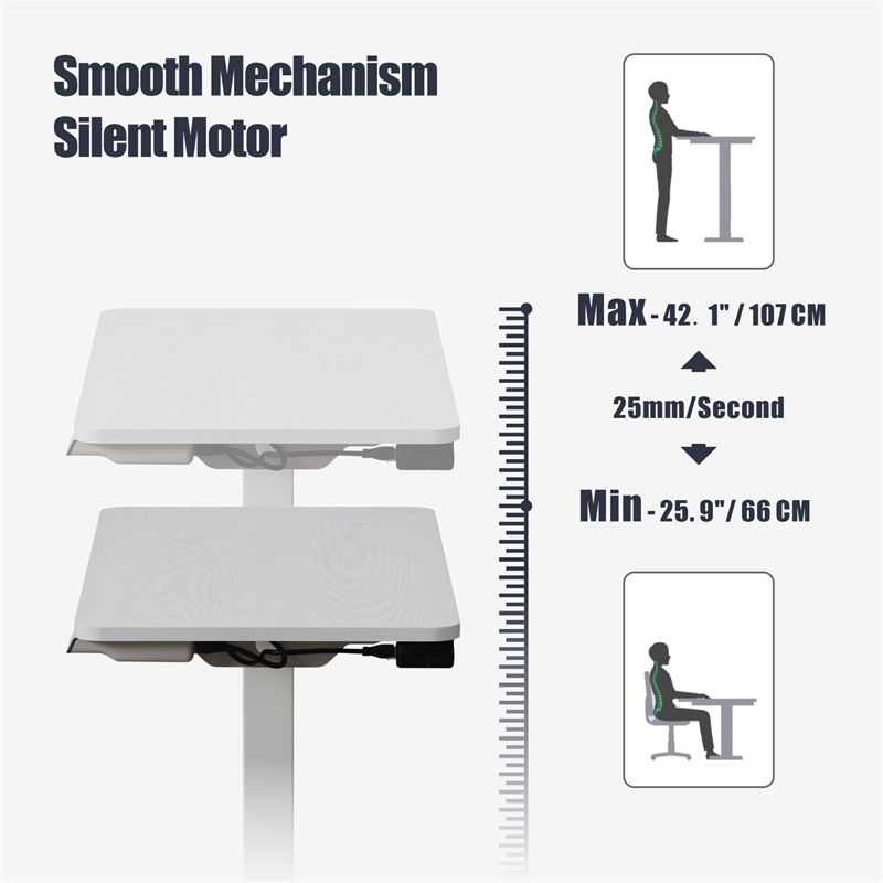 Pemberly Row Electric Height Adjustable Wood/Metal Side End Table in White