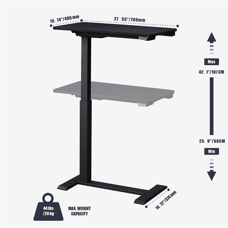 Pemberly Row Electric Height Adjustable Wood/Metal Side End Table in Black