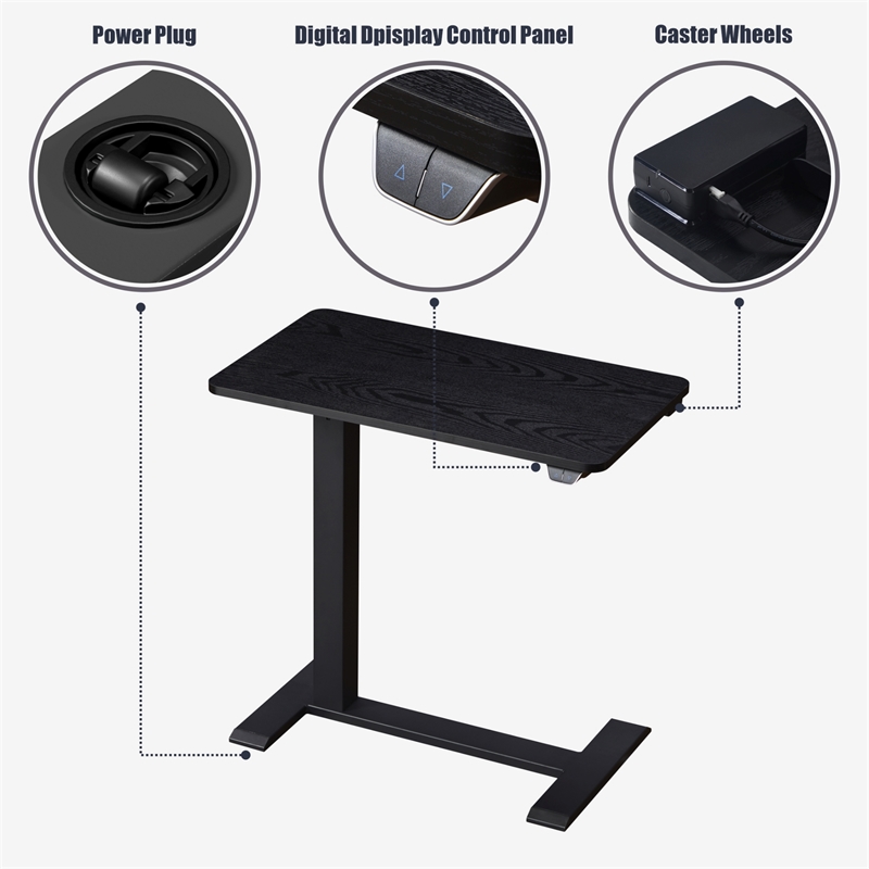 Pemberly Row Electric Height Adjustable Wood/Metal Side End Table in Black