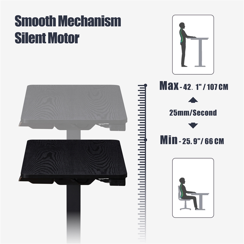Pemberly Row Electric Height Adjustable Wood/Metal Side End Table in Black