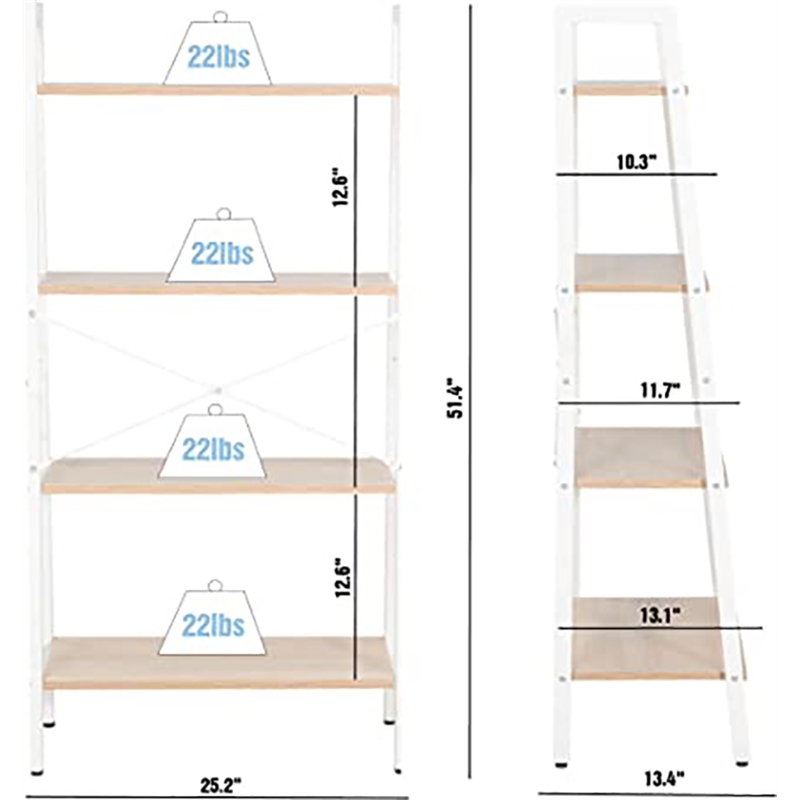 Pemberly Row 4-Tier Wood Display Bookcase with Storage Rack Shelf in Oak/White