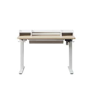 Pemberly Row 48&quot Electric Standing Desk with Hutch and Drawer in Natural/White