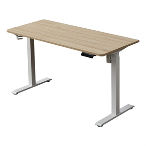 Pemberly Row 55&quot Electric Height Adjustable Wood Standing Desk in Natural/White