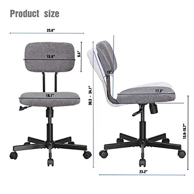 Pemberly Row Low Back Velvet Fabric Armless Home Office Computer Chair in Gray