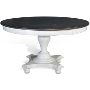 Pemberly Row Wood 30&quot Farmhouse Table in White/Dark Brown Finish