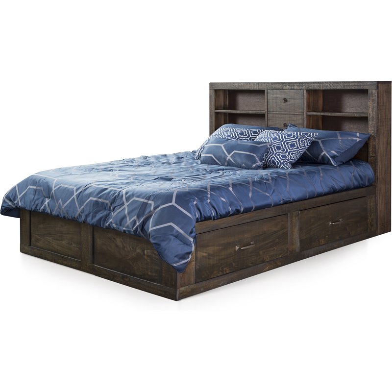 Pemberly Row Flex Life Bookcase Storage Queen Bed in Tobacco Leaf