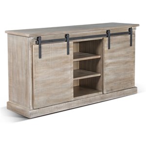 Pemberly Row 65&quot Barn Door Farmhouse Wood TV Console in Mountain Ash