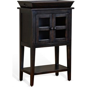 Pemberly Row 23&quot Transitional Mahogany Wood Mini Bar with Tray in Black Walnut