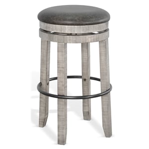 Pemberly Row Grey 30&quotH Swivel Wood Stool with Cushion Seat (Set of 2)