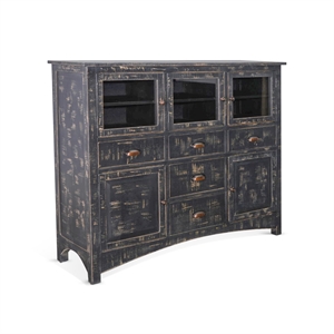 Pemberly Row Wood Farmhouse Mahogany Server in Black Sand Finish