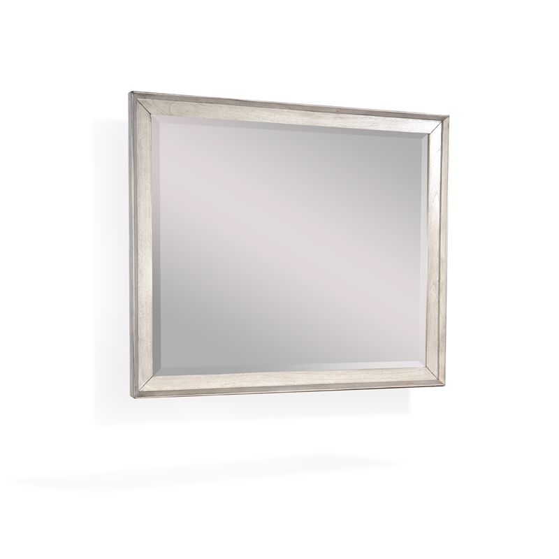 Pemberly Row Mindi Wood Contemporary Mindi Mirror in Gray Finish