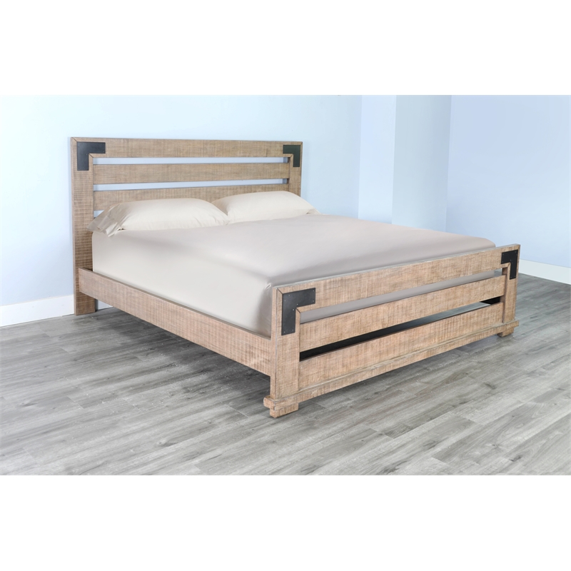 Pemberly Row Contemporary Mahogany Wood Queen Bed in Light Brown