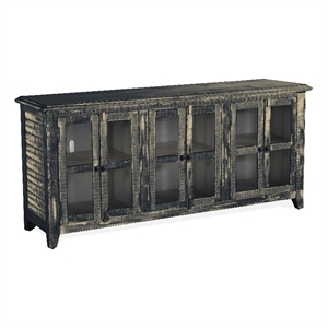 Pemberly Row 70&quot Farmhouse Mahogany Wood TV Console in Black Sand