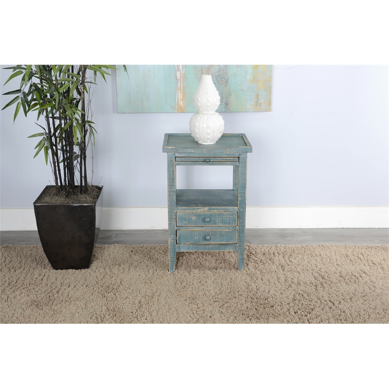 Pemberly Row Traditional Sea Grass Solid Wood and Veneers Side Table