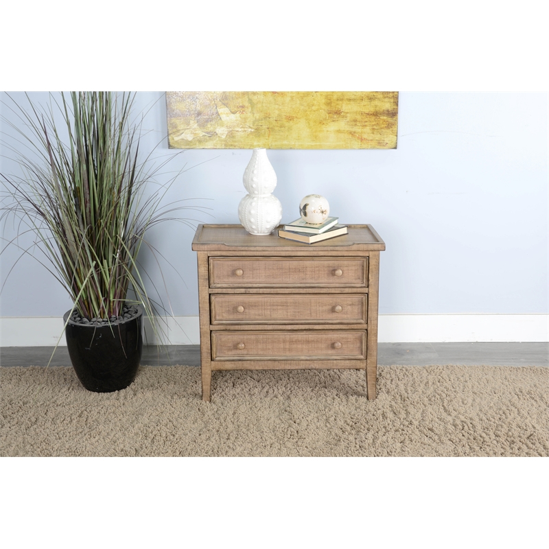 Pemberly Row Solid Wood Traditional Oak Beach Pebble Wood End Table