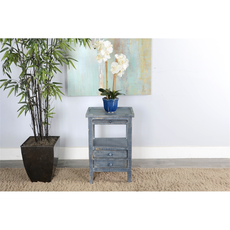 Pemberly Row Solid Wood Traditional Ocean Blue Wood Side Table