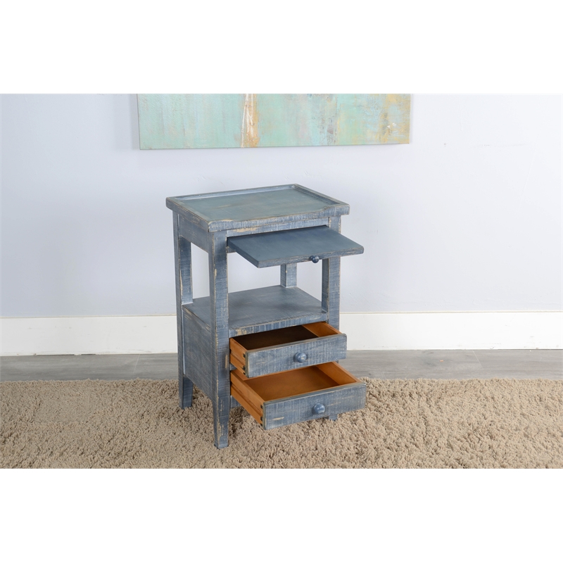 Pemberly Row Solid Wood Traditional Ocean Blue Wood Side Table