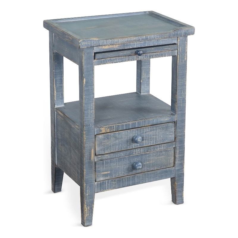 Pemberly Row Solid Wood Traditional Ocean Blue Wood Side Table