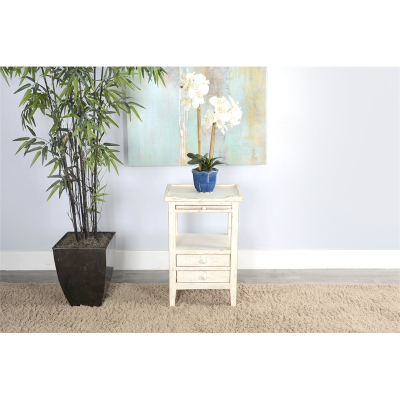 Pemberly Row Solid Wood Traditional White Sand Wood Side Table