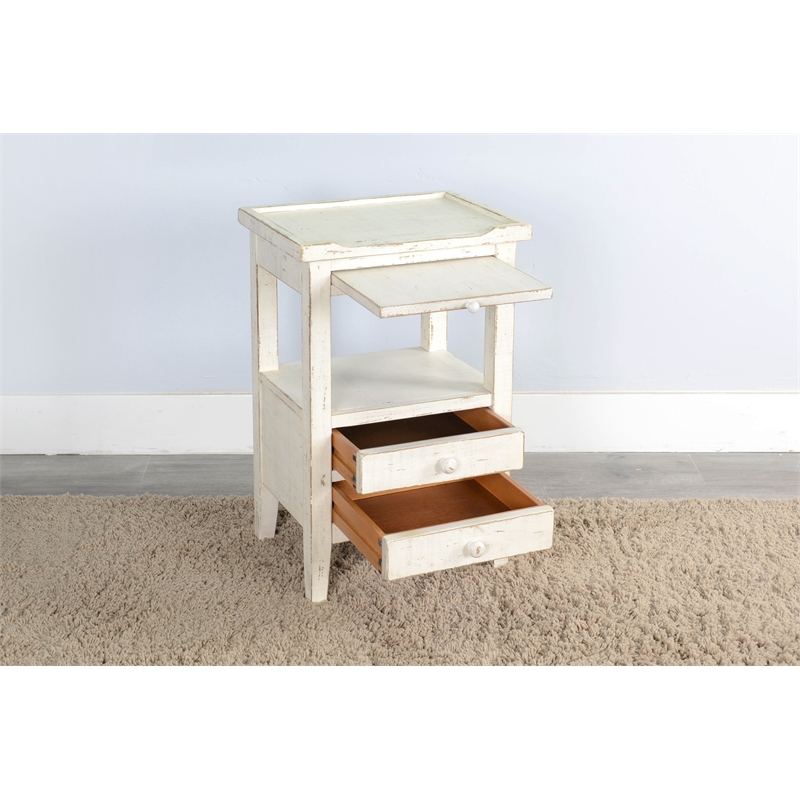 Pemberly Row Solid Wood Traditional White Sand Wood Side Table