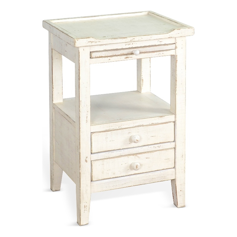 Pemberly Row Solid Wood Traditional White Sand Wood Side Table