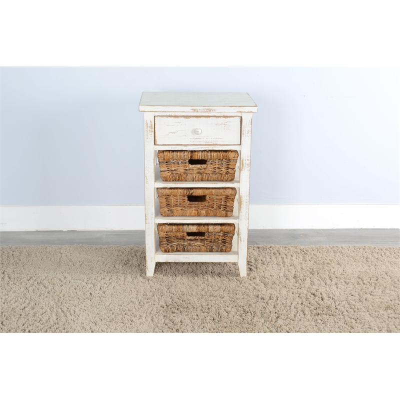 Pemberly Row Solid Wood Traditional White Sand Storage Table