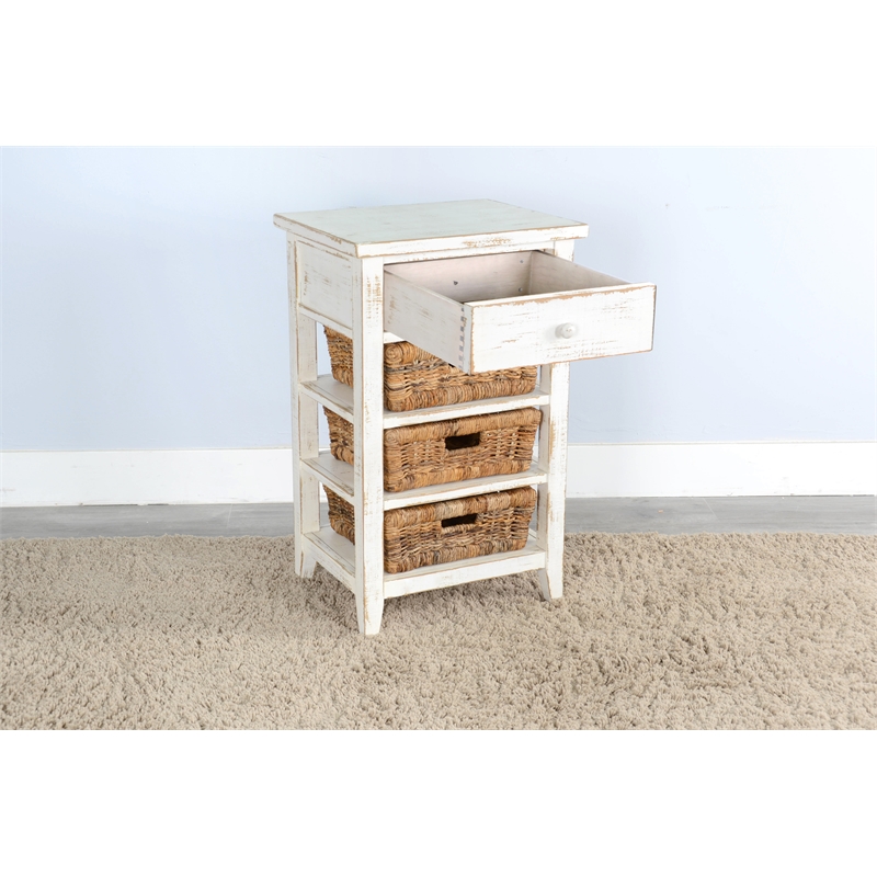 Pemberly Row Solid Wood Traditional White Sand Storage Table