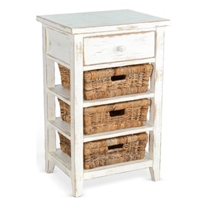 Pemberly Row Solid Wood Traditional White Sand Storage Table