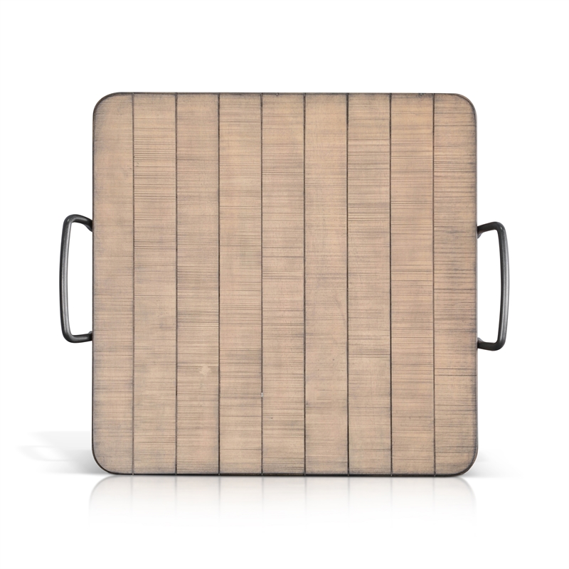Pemberly Row Solid Wood Traditional Beach Pebble Wood Ottoman Tray
