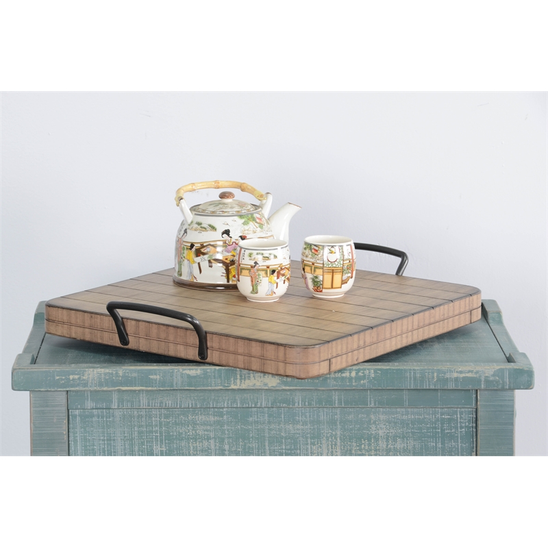 Pemberly Row Solid Wood Traditional Beach Pebble Wood Ottoman Tray