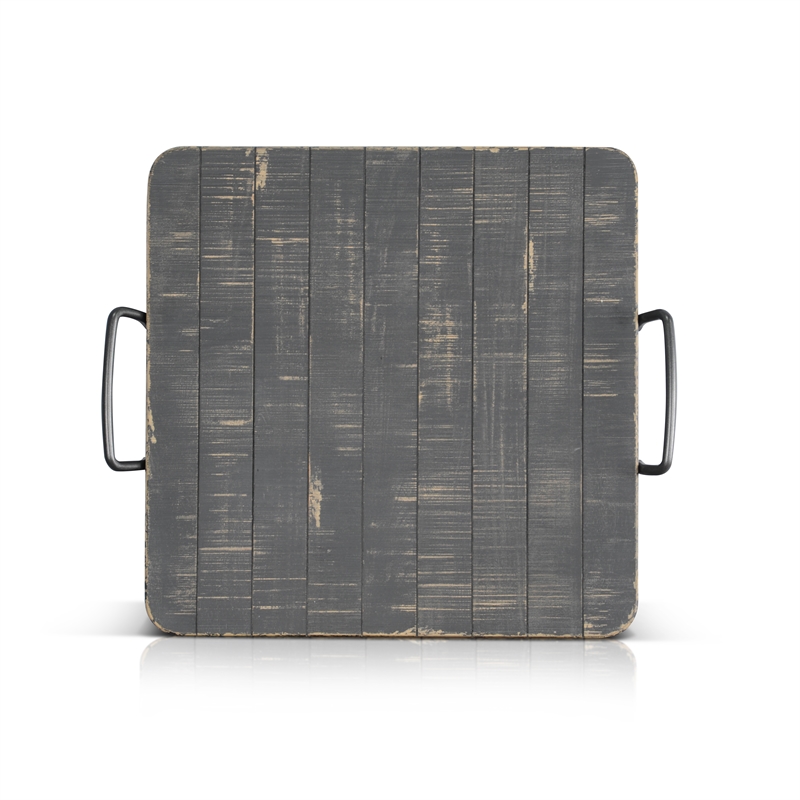 Pemberly Row Solid Wood Traditional Black Sand Finish Ottoman Tray