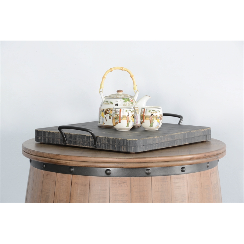 Pemberly Row Solid Wood Traditional Black Sand Finish Ottoman Tray
