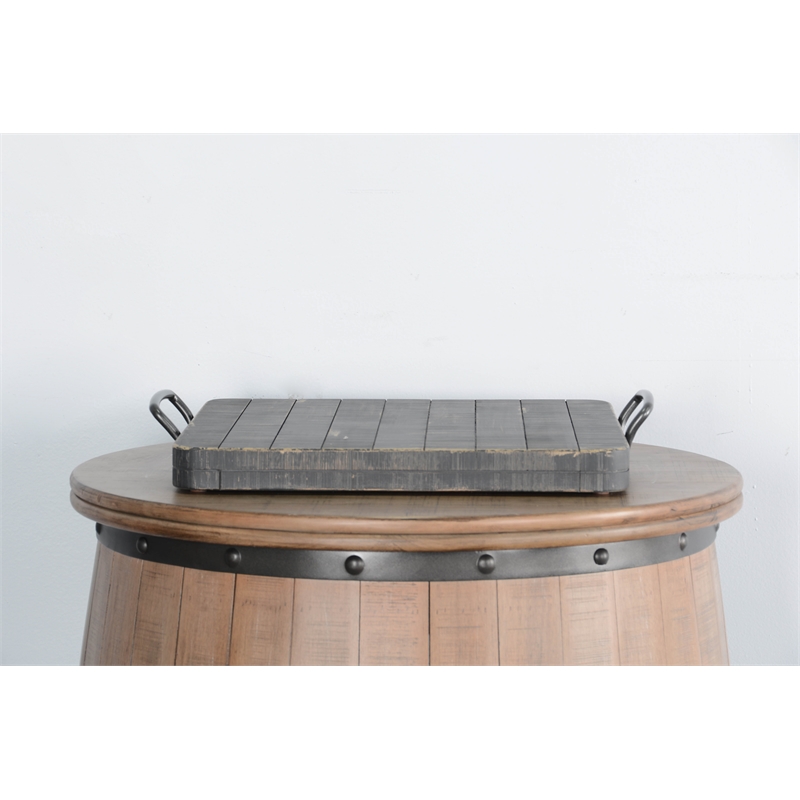 Pemberly Row Solid Wood Traditional Black Sand Finish Ottoman Tray