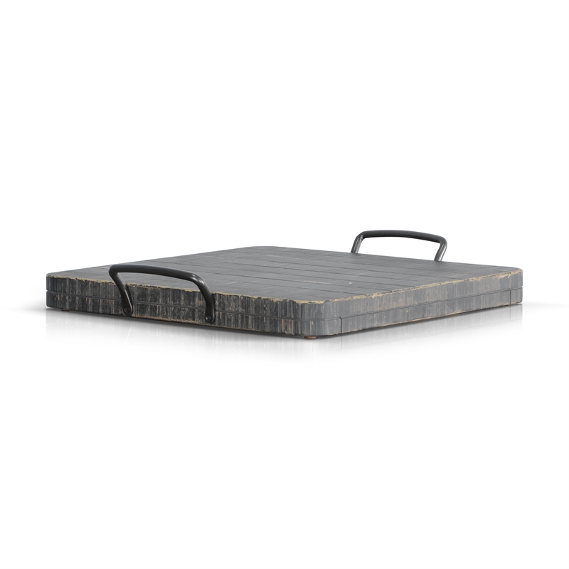 Pemberly Row Solid Wood Traditional Black Sand Finish Ottoman Tray