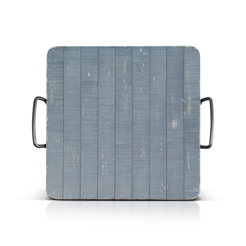 Pemberly Row Solid Wood Traditional Ocean Blue Finish Ottoman Tray